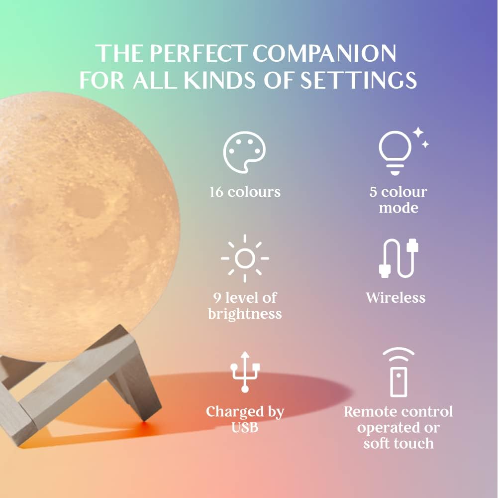 Galaxy Star Lamp 16-color moon galaxy lamp on stand with remote control, showcasing vibrant, glowing celestial design.