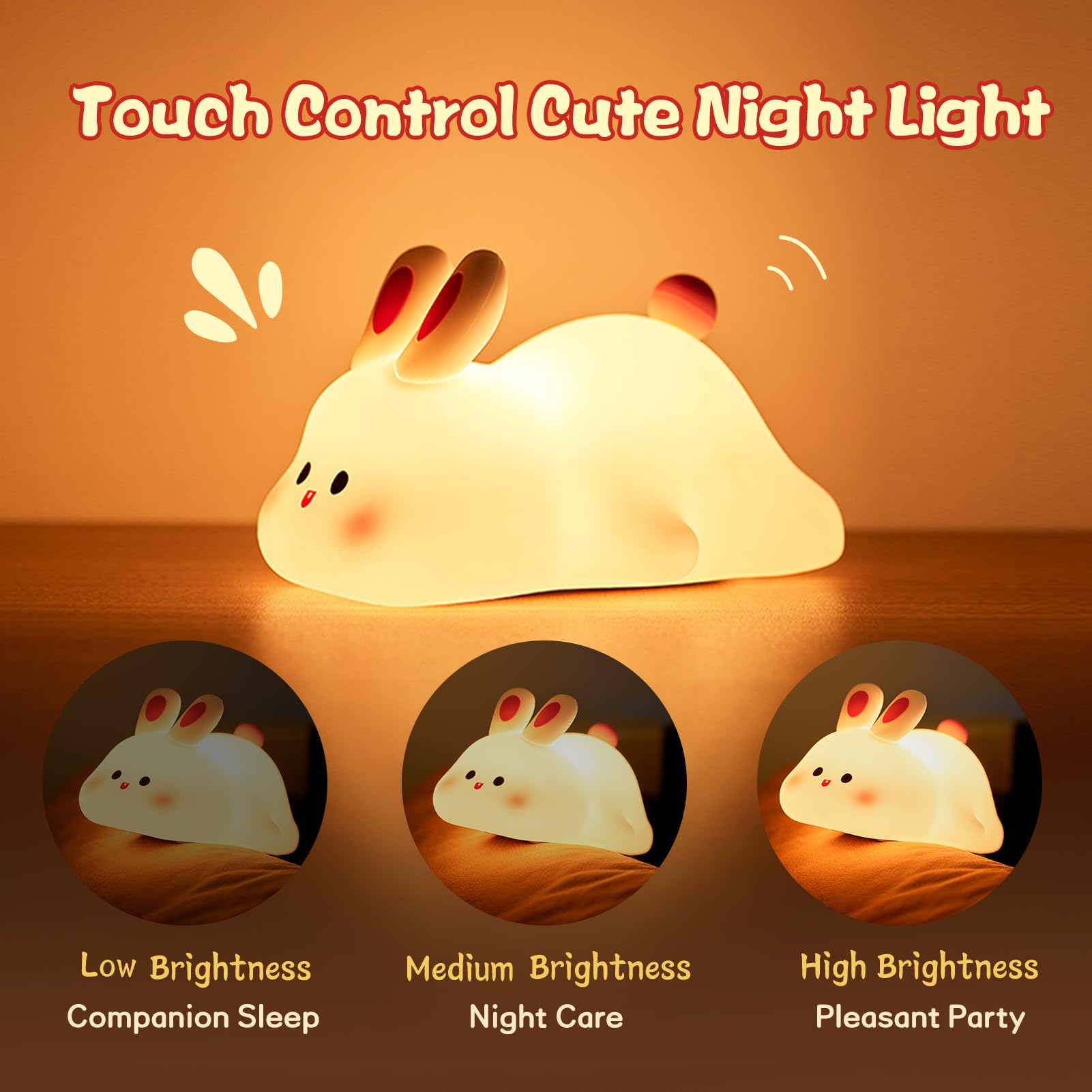 Galaxy Star Lamp nightlight featuring a big face rabbit design with touch sensor, silicone material, perfect for kids' bedrooms and decor.