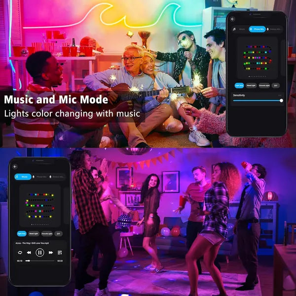 Galaxy Star Lamp RGB neon LED strip lights, 16.4ft waterproof flexible rope with app control, music sync for bedroom and party decor.
