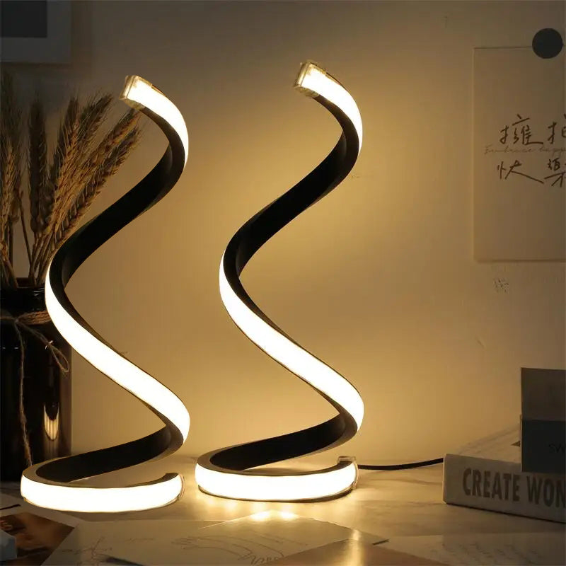 Galaxy Star Lamp LED desk lamp with spiral design, three-color adjustable lighting, soft and eye-friendly for home decor.