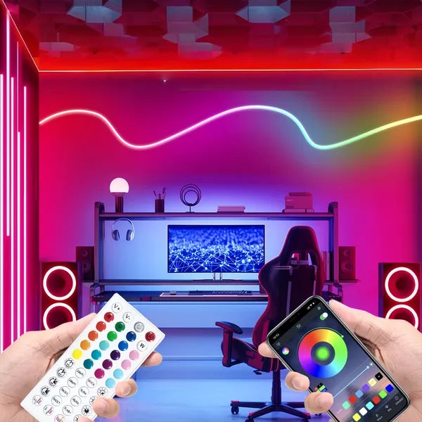 Galaxy Star Lamp RGB neon LED strip lights, 16.4ft waterproof flexible rope lights with app remote control and music sync.