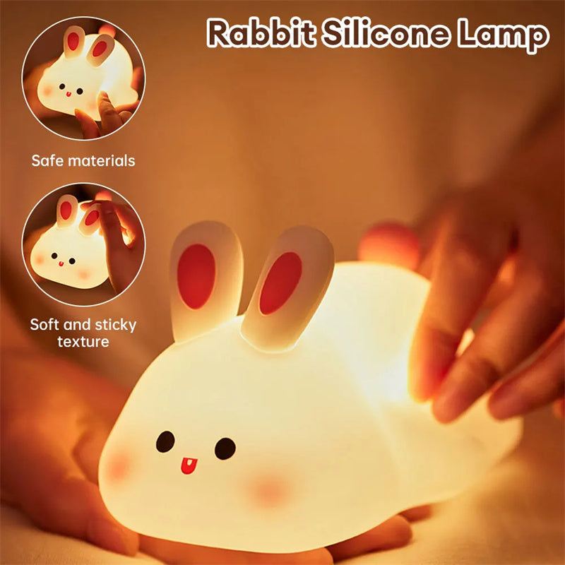 Galaxy Star Lamp LED night light features a cute bunny face, touch sensor, silicone design, ideal for kids' rooms and holiday decor.