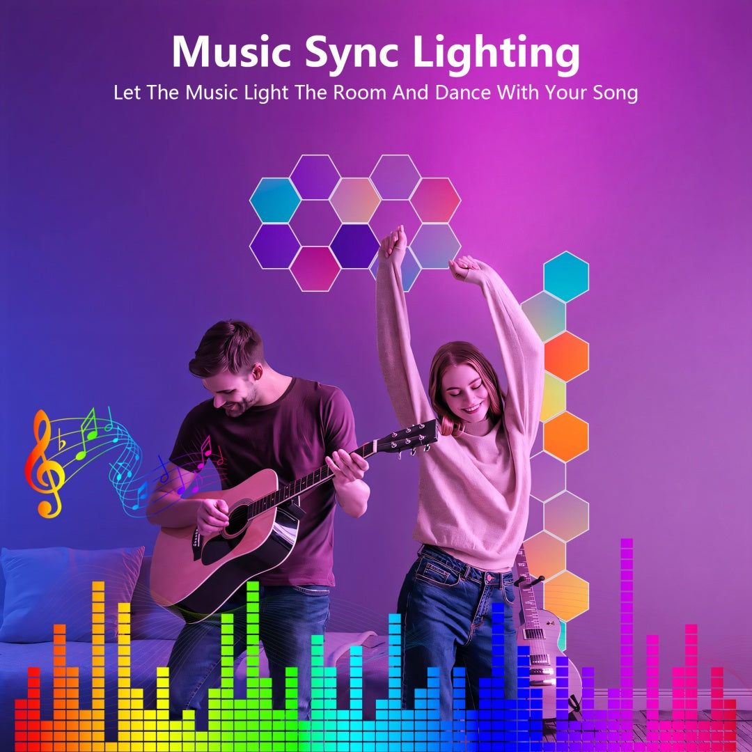 Hexagon Lights  10 Pack  LED Wall Panels, RGB Gaming Lights With APP, Smart Modular Panel Hex Tiles Push Glide Expansion Shapes Light
